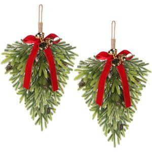 2PCS Christmas Decorations, Artificial Front Door Christmas Wreaths, Hanging Bel